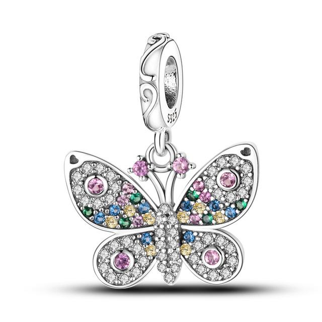 925 Sterling Silver Night Sky Bat Colorful Dragonfly Butterfly Cute Puppy Fine Beads Fit Charm Bracelet Jewelry