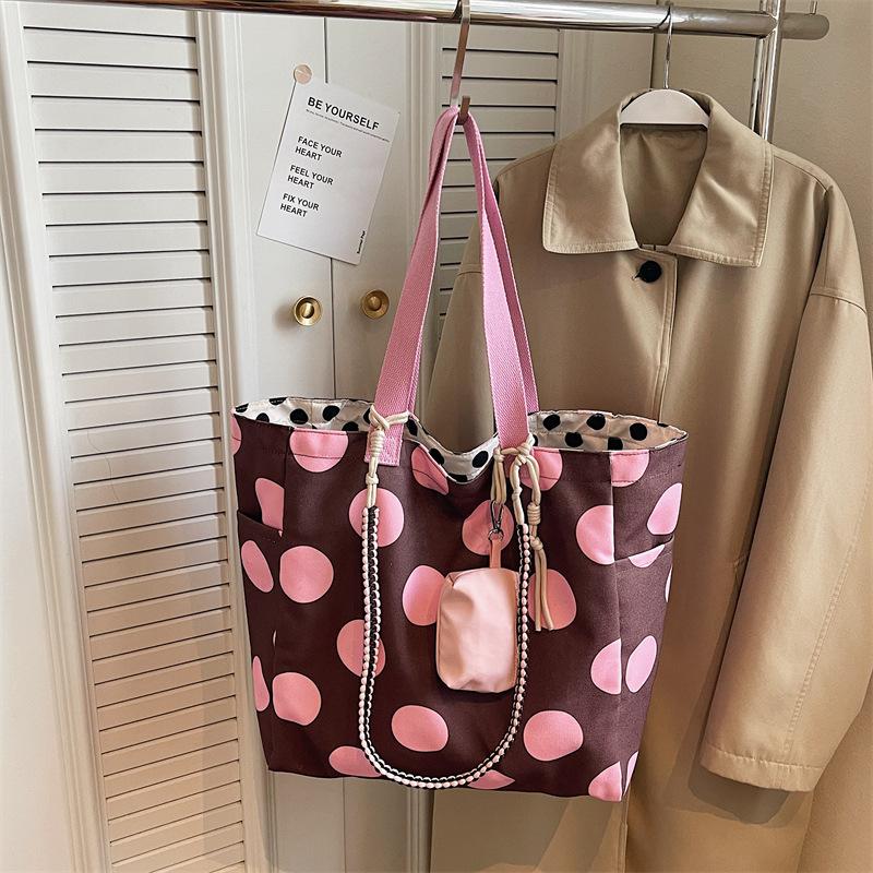 

New Korean Style Summer Tote Bag Large Capacity Casual and Simple Shoulder Bag Spot Print Canvas Lazy Style Commuting Bag