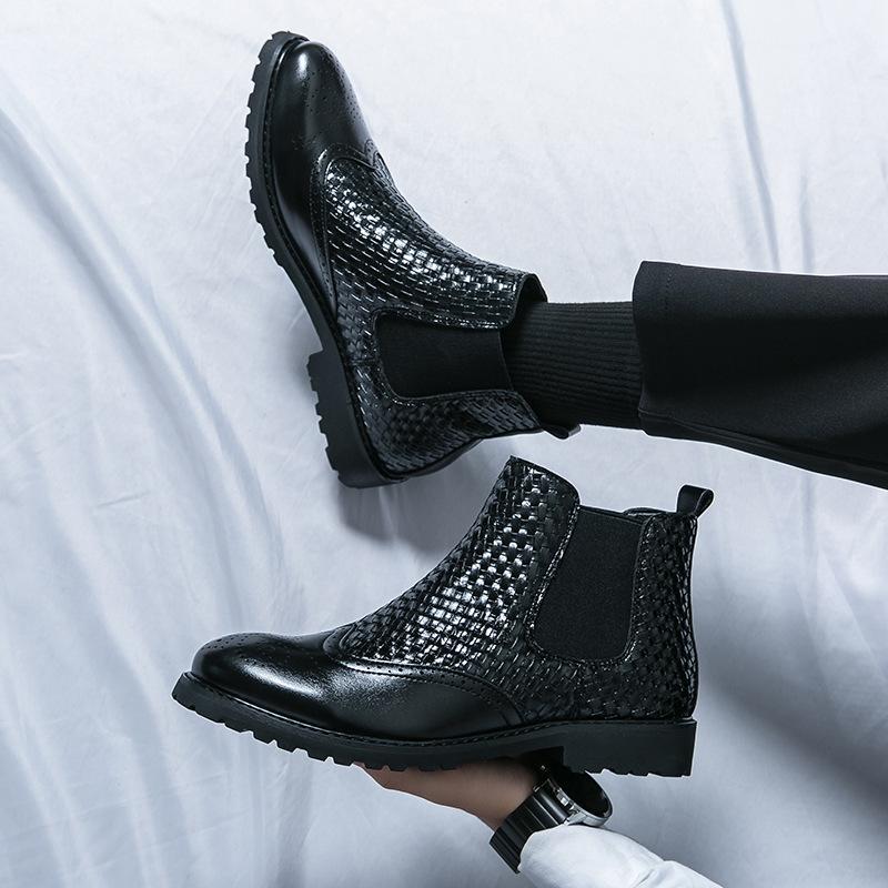 Men's Chelsea Boots Spring Woven Vintage Sleeve Mid-top Martin Boots Men's Single Boots