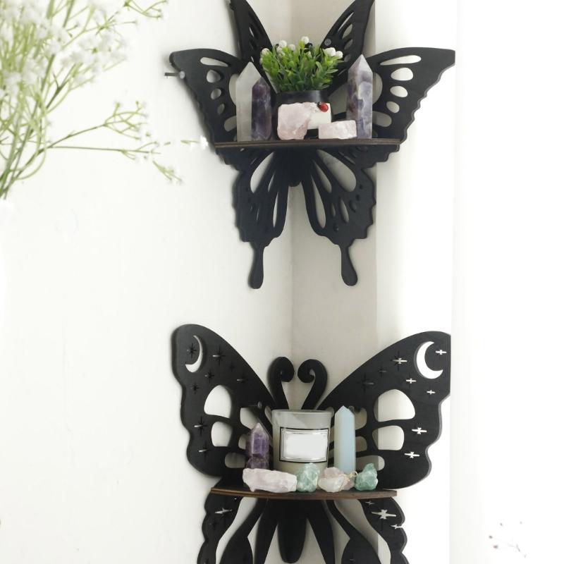 Butterfly Shaped Decorative Stand Fashionable Wall Shelf with Large Capacity Wood Jewelry and Perfumes Storage Rack
