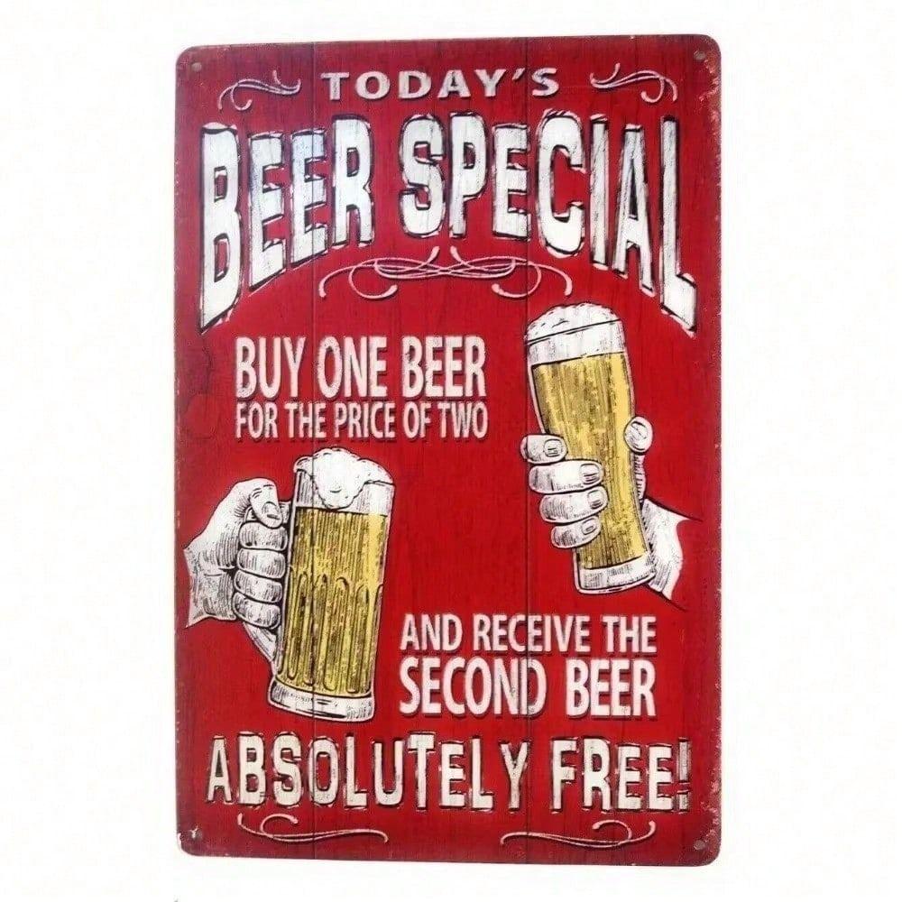 

Metal Poster Beer Promotion Buy One Get One Free, Wall Art Decor for Pub Bar Cafe