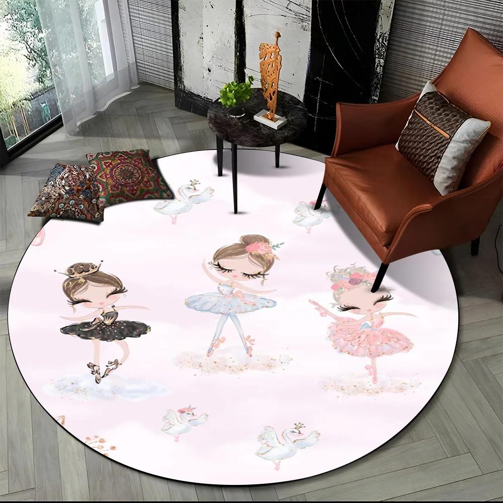 Cartoon Ballet Girl Fairy Ballerina Flower Round Carpet Rug for Living Room Bedroom Child Decor,Pet Area Rug Non-slip Floor Mat