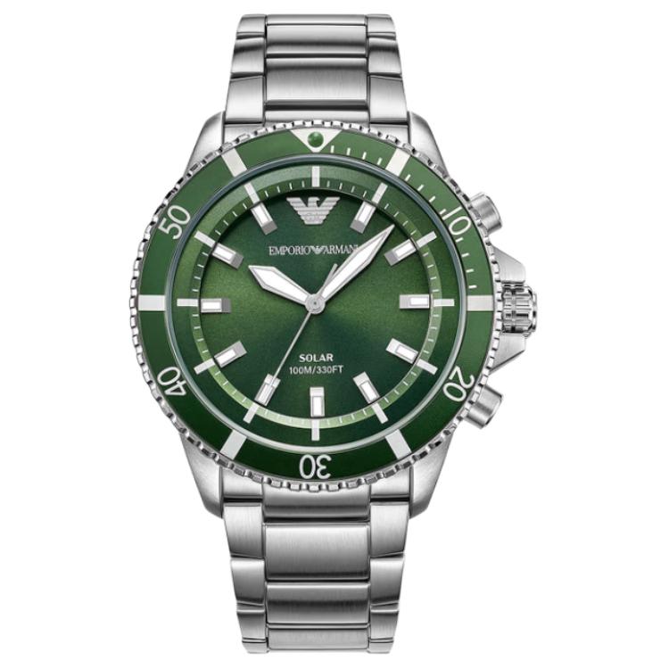 

Emporio Armani World Explorer Solar-Powered Three-Hand Stainless Steel Watch AR11698 Green Dial
