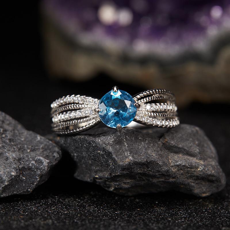 Premium Lace S925 Sterling Silver Natural Colored Treasure Ring Light Luxury Open Ring Does Not Fade Women