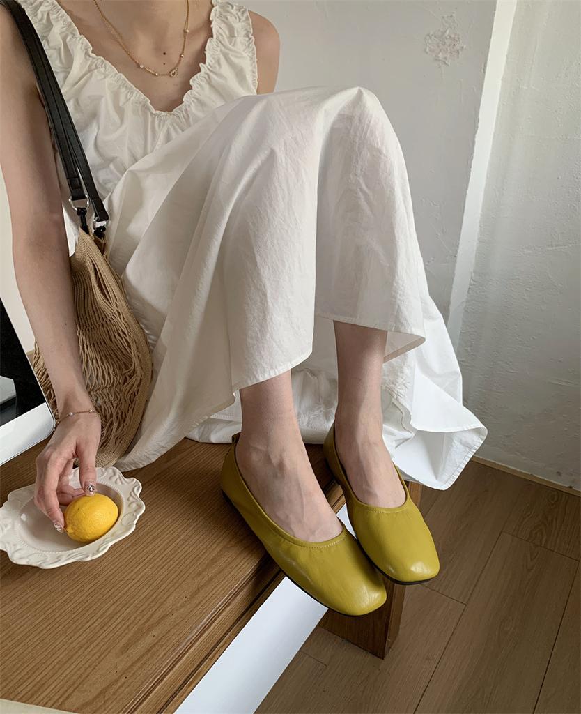 Fairy style ballet shoes simple and versatile soft leather soft sole grandma shoes round head comfortable shallow mouth single shoes female