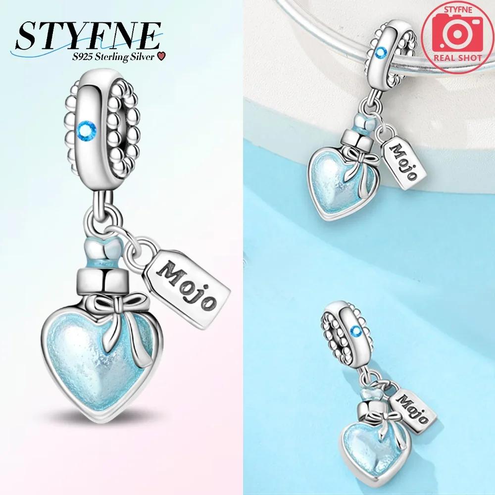 Authentic copperBlue Zircon Heart Pendant Luminous Crown Charm Bead Charms Bead Compatible With Bracelets Accessory Fine Valentines Day Gift Diy Set