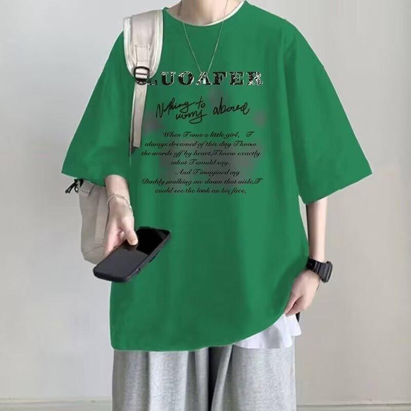 

Футболка с коротким рукавом мужская модная брендовая летняя свободная с рукавом пять четвертей модная в стиле минимализма с принтом 3XL темно-зеленого