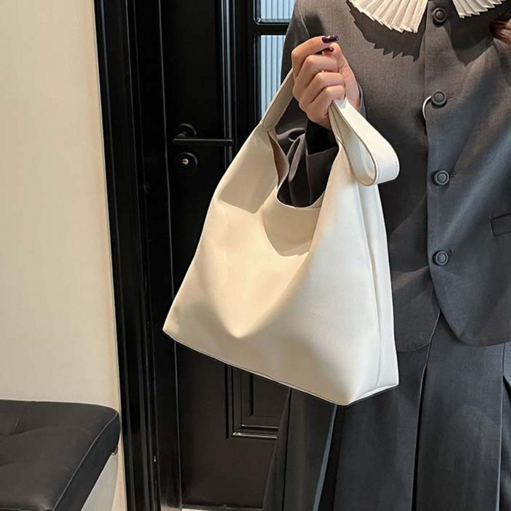 Large Capacity Solid Color Handbag Elegant French Underarm Bag Classic Soft PU Tote Bag  Daily