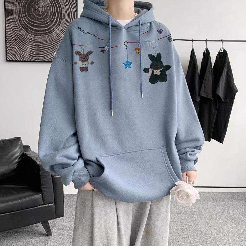 Autumn Winter Vintage Loose Hooded Sweatshirt Men Fashion Print Casual Hoodie Y2K Streetwear Sweatshirts