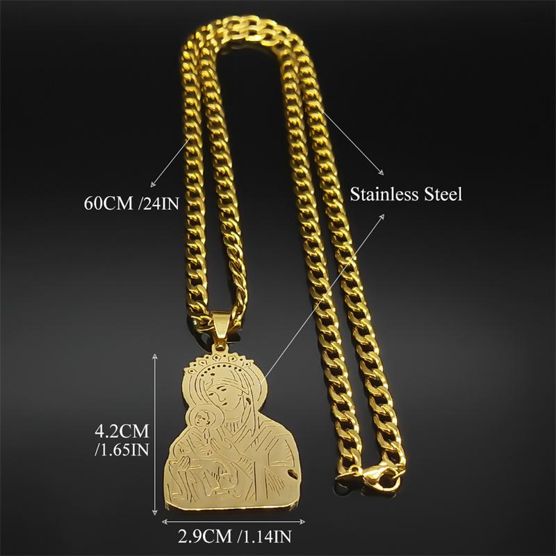 Christlicher Jungfrau Maria Jesus Halskette für Damen Herren Edelstahl Goldfarbe Punk Männliche Kette Schmuck Party Geschenk ZZZ701
