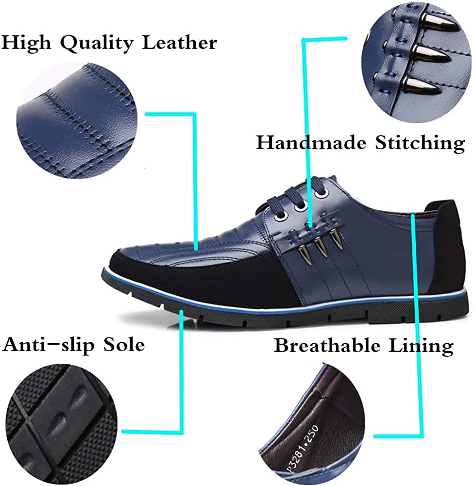 Asifn Leather Casual Size Feet Length Men's Loafers, Oxfords, Lace-Up, Business, Classic, Comfortable, Luxury, Driving, Office, Walking, Moccasins,