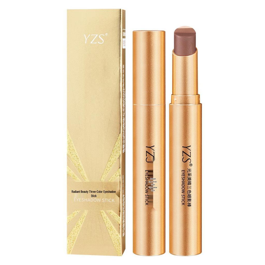 YZS Radiant Three-Color Eyeshadow Stick: Pearlescent Glitter Gradient Pencil for Contour & Highlight.