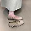 Guttega Inner Height-increasing Silver Square Head Single Shoes Women's 2025 Spring New Fashion Cross-strap Buckle Mary Jane Shoes