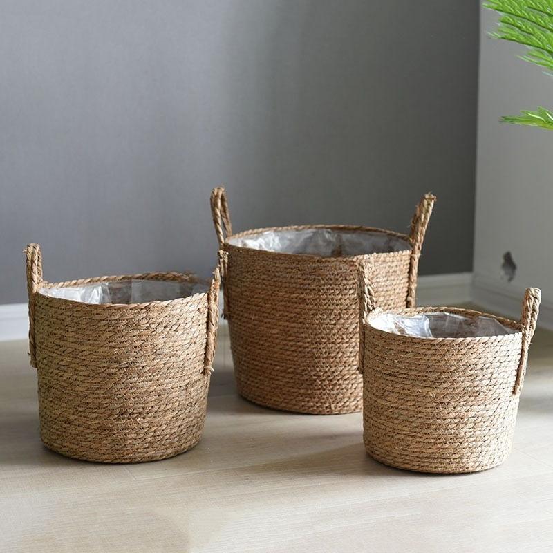 Hand Woven Extra Large Straw Flower Pot Nordic Seaweed Storage Basket Potted Green Plant Floor Indoor Anti-fade Long-lasting