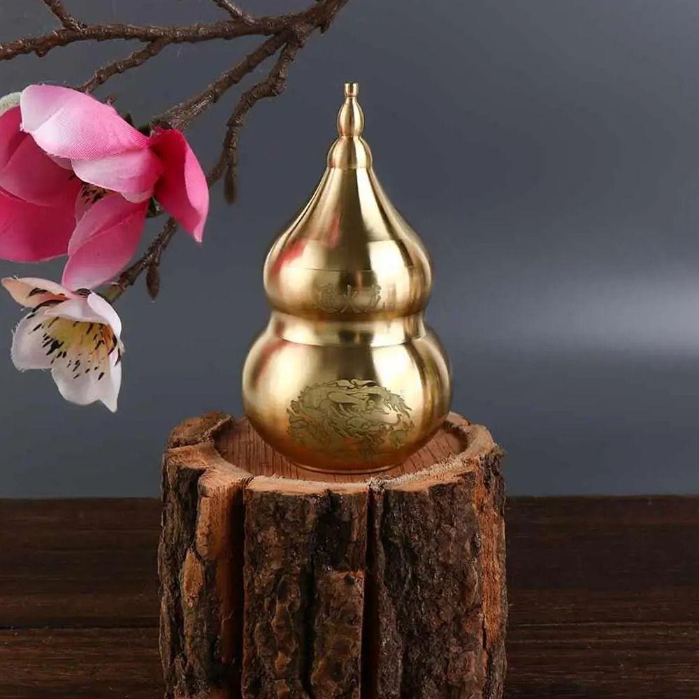 1Pcs Smooth Brass Gourd Ancient Craft Wu Lou Copper Gourd Durable Fire-avoiding Dragon Gourd