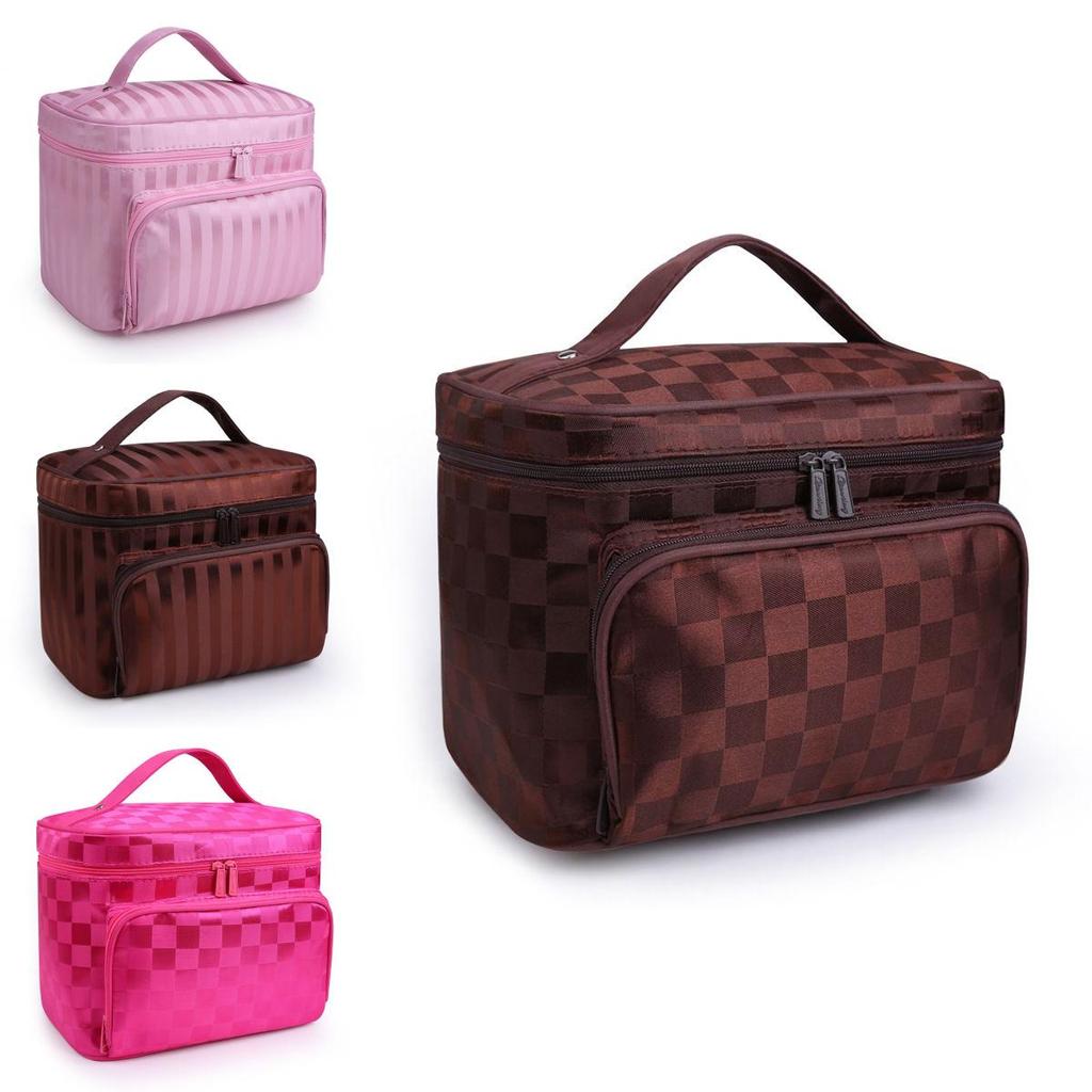 Fashionable Striped Women's Waterproof Cosmetic Bag With High Capacity