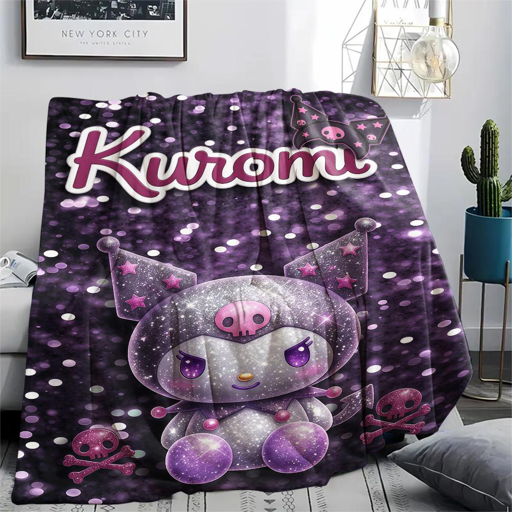 1PC Kuromi Print Flannel Blanket, High quality All Seasons, Home Decor, Warmth and Comfort, Perfect for Christmas Gifts