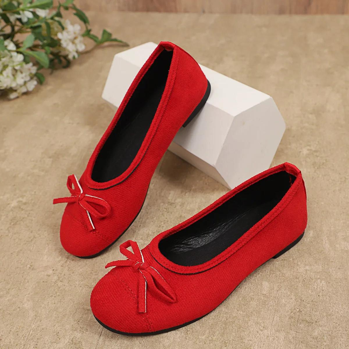 

Женские туфли в стиле ретро с круглым носком, красные замшевые повседневные туфли на плоской подошве, модные элегантные туфли-балетки на плоской подошве с неглубокой подошвой 43 красный