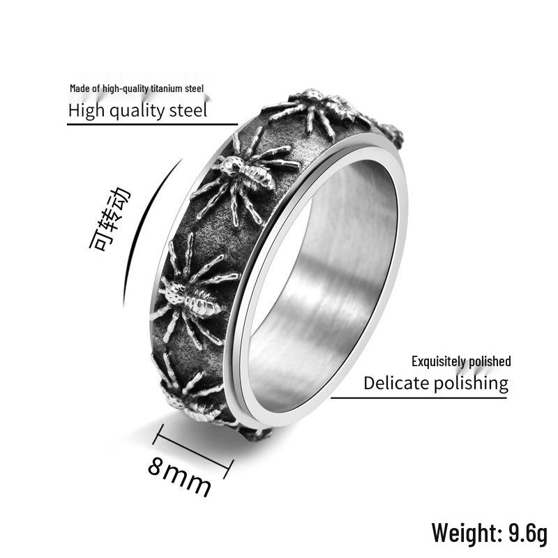 Rotatable Spider Titanium Steel Men's Retro Hip Hop Index Finger Ring