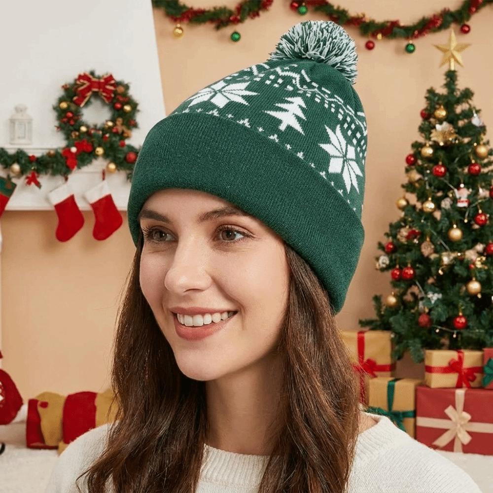 Warm Knitted Beanie Hat Snowflake Christmas Knitted Hat Vintage Christmas Hat Winter