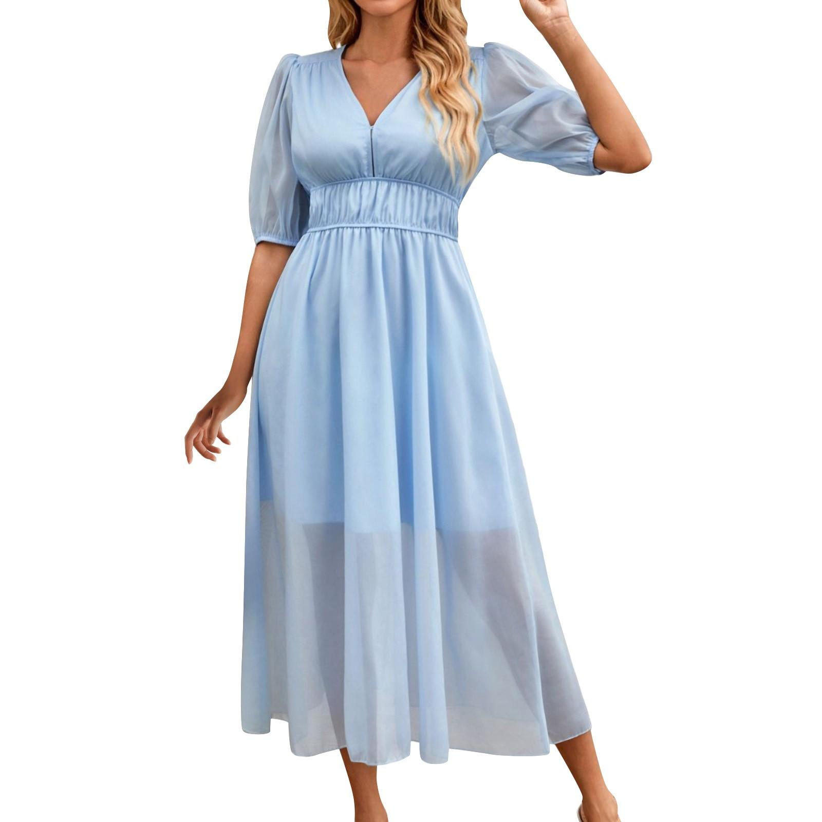 

Женские повседневные однотонные платья с коротким рукавом и V-образным вырезом на завязках XXL