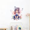 Butterfly Fairy Wall Sticker Watercolor Purple Hair Fairy Removable Wall Decal for Girls