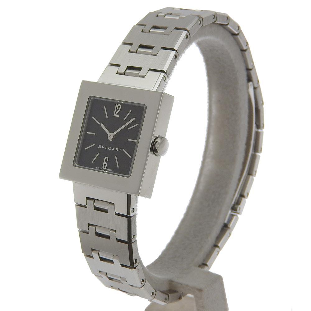 Bvlgari Quadlard Watches SQ22Stainless Steel Silver blackDial Stainless Steel Quartz Analog Display Women Used