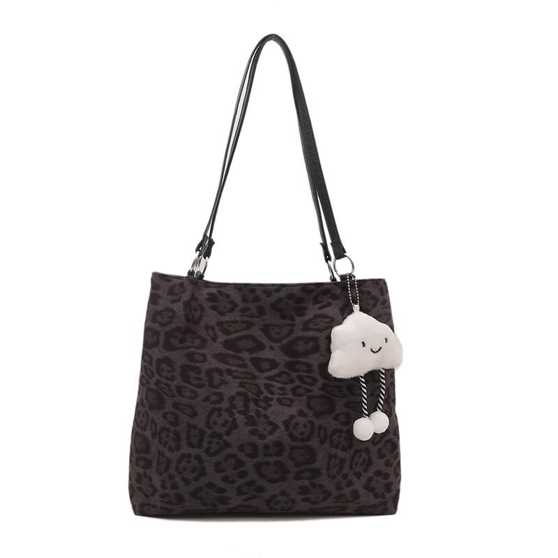 High Value Suede Leopard Print Tote Bag Large Capacity Fashion Commuter Shoulder Messenger Bag