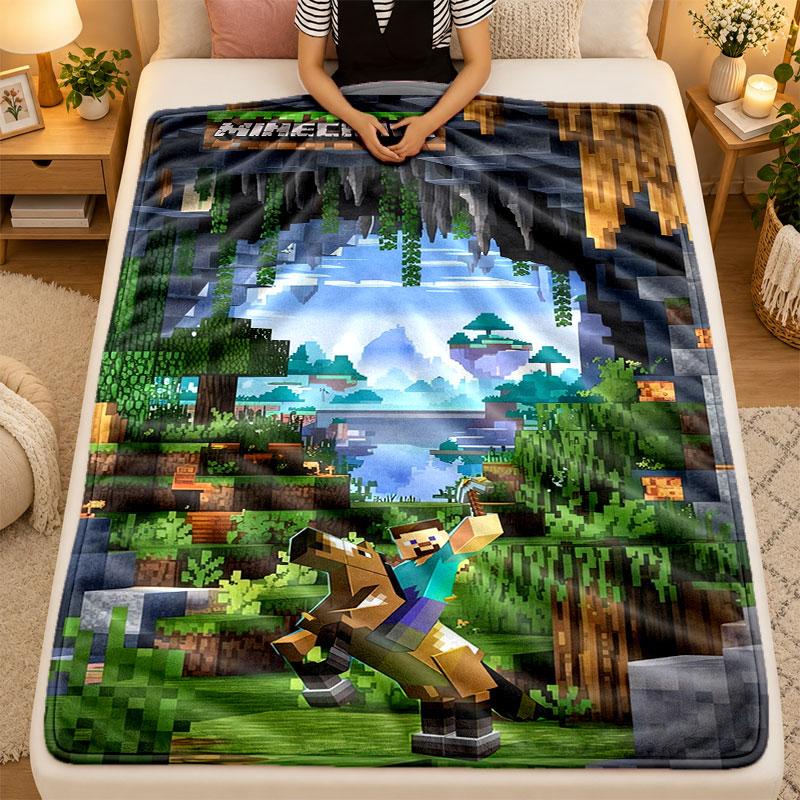 Flannel Blanketminecraft Warm Soft Throw Blanket for Indoor Sofa Bed Living Room Use