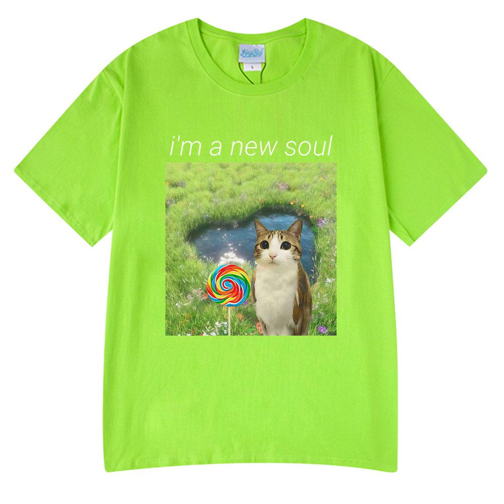 Cat Owl Lollipop Funny Meowl Meme Im A New Soul Tshirts Unisexs Clothing Fashion Tee Tops Harajuku Short Sleeves Cotton T Shirts