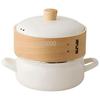 Fuji Enamel Enamel Pot with Steamer, 18cm, White, SER-18W.W