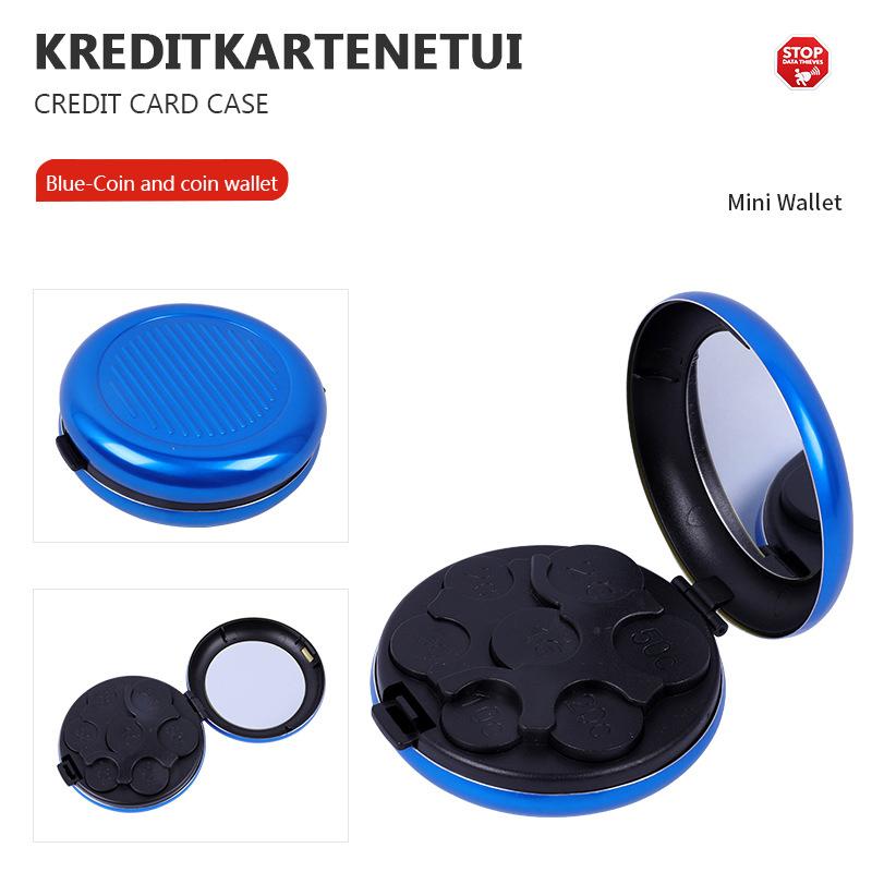 Cutie Mini Creativă de Modă pentru Depozitarea Monedelor Euro cu Oglindă, Portabilă de Călătorie, din Aliaj de Aluminiu, Circulară, Portofel Zero Euro, Portmonee pentru Monede