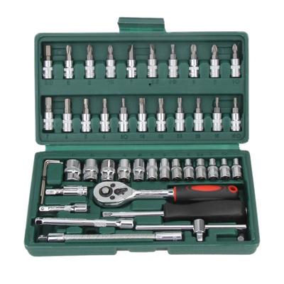 46pcs Socket Ratchet Car Repair Tool Wrench Set Head Ratchet Pawl Socket Spanner Screwdriver Professional Metalworking Tool Kit