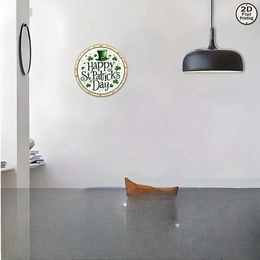 St Patricks Day Green Clover Hat Metal Sign Round Wall Art Indoor Outdoor Garden Patio Decor