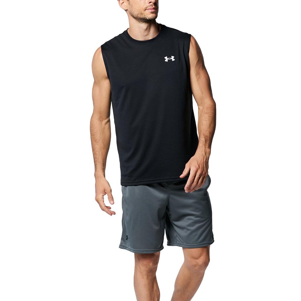 Under Armour Solide Logo-Aufdruck Rundhals Trainings Ärmellose Weste Herren Oberteile Schwarz 1367452-001