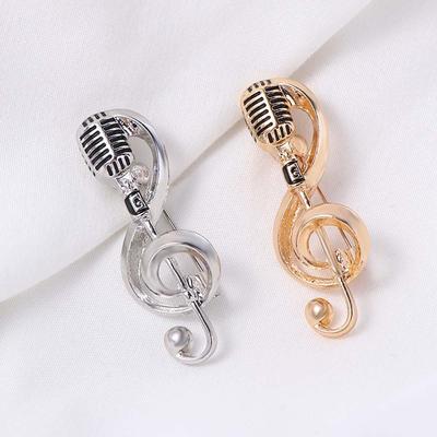 Gold Silver Color Microphone Brooches Music Note Enamel Pin For Women Men Singer Party Concert Metal Badge Fashion Jewelry Gifts