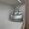 Crocodile Embossed Silver Button Platinum Bag 2024 High-end Large-capacity Handbag Casual One-shoulder Cross-body
