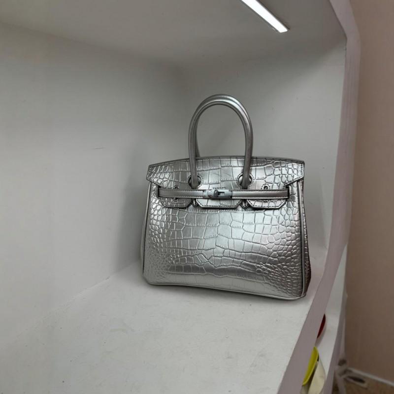 Crocodile Embossed Silver Button Platinum Bag 2024 High-end Large-capacity Handbag Casual One-shoulder Cross-body