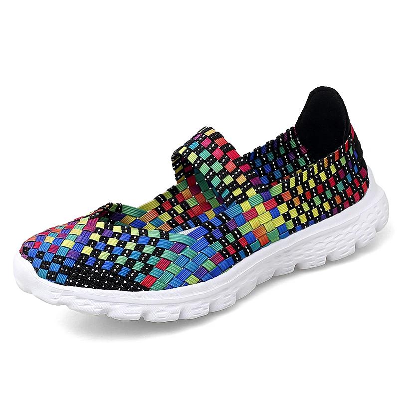Summer Women Shoes Lady Hand Made Flats Sneakers Breathable Lightweight Women Flat Shoes Manual Woven Shallow Women Casual Shoes