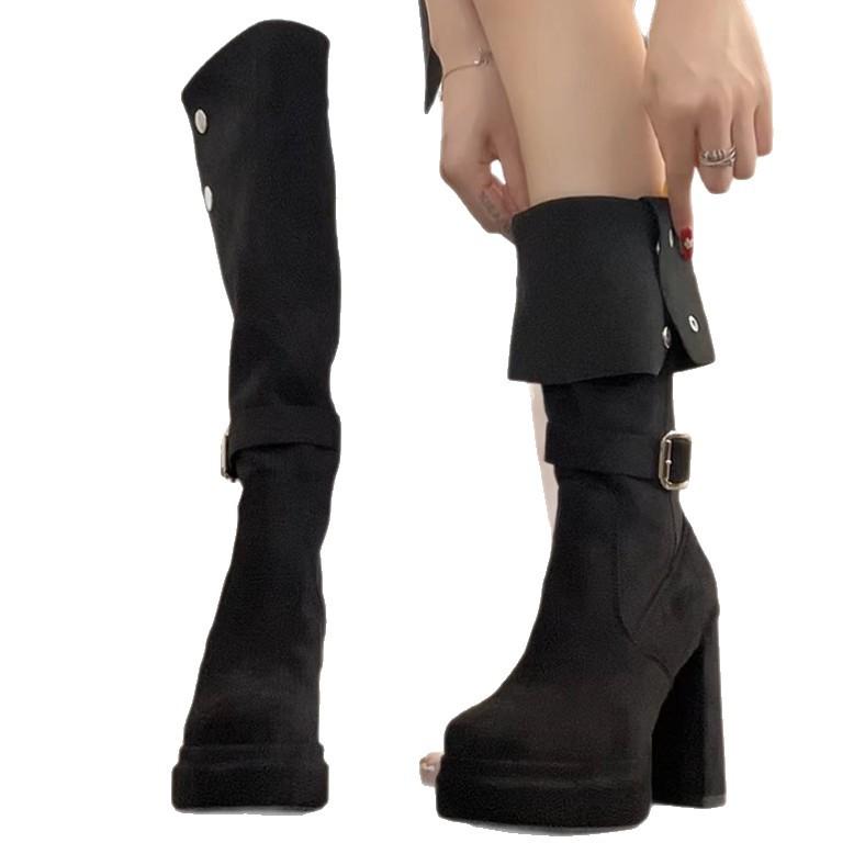 Dámské módní boty na dva způsoby nošení podzim a zima 2025 retro všestranné silný podpatek britský styl vysoký podpatek jezdecké boty módní boty vlna