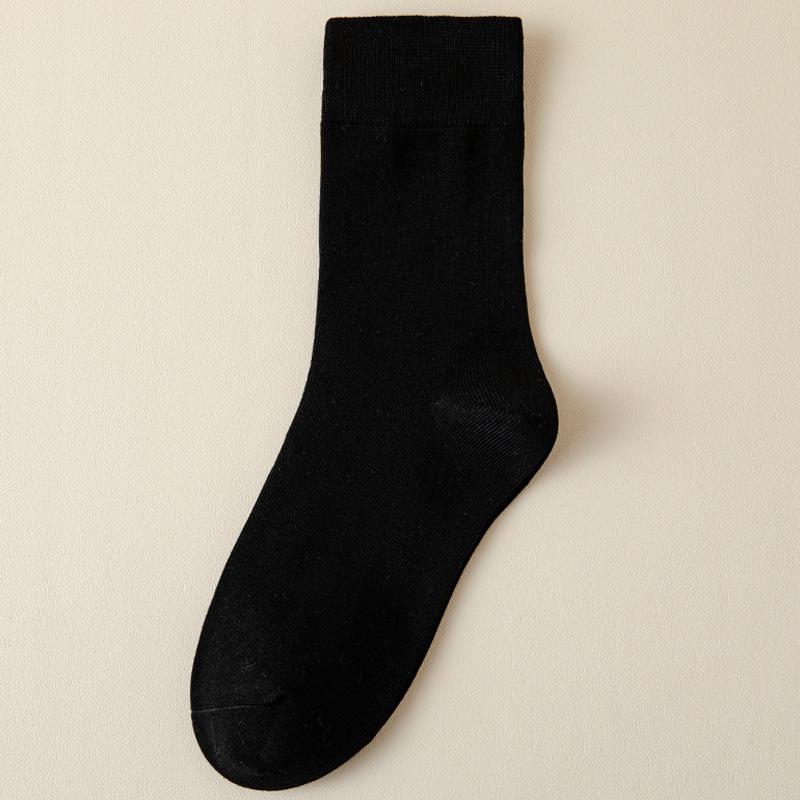Women's Mid-Calf Solid Color Cotton Socks - Anti-odor, Thin, Warm, Black & White, Suitable for Spring, Summer, and Autumn.