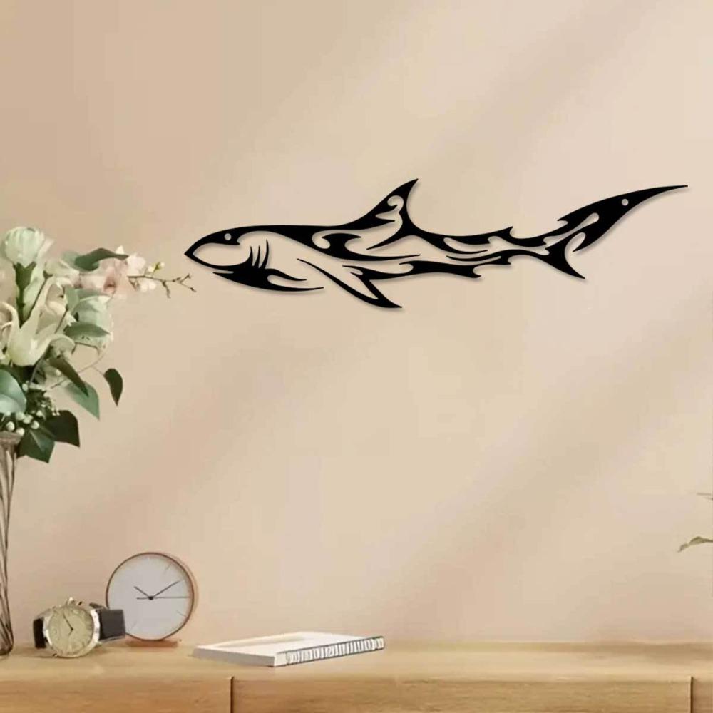Metal Shark Wall Art, Outdoor Indoor Sculpture for Living Room Office Courtyard Balcony, Modern Farmhouse Decor