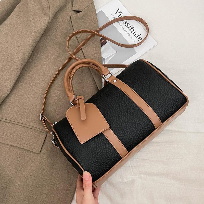 Retro Handbag Bag Women's New Fashion Contrasting Color Bowling Bag Simple Casual Shoulder Messenger Bag