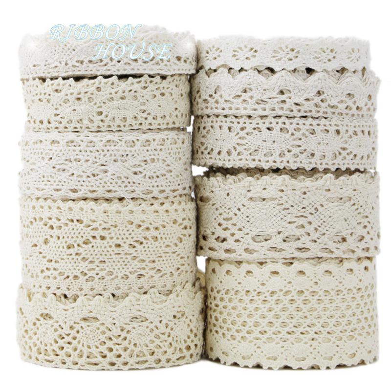 (10 pizzi misti) Nastro di Pizzo di Cotone Beige Fai da Te Fatto a Mano Festa di Matrimonio Artigianato Confezione Regalo Patchwork Pizzo all'Uncinetto