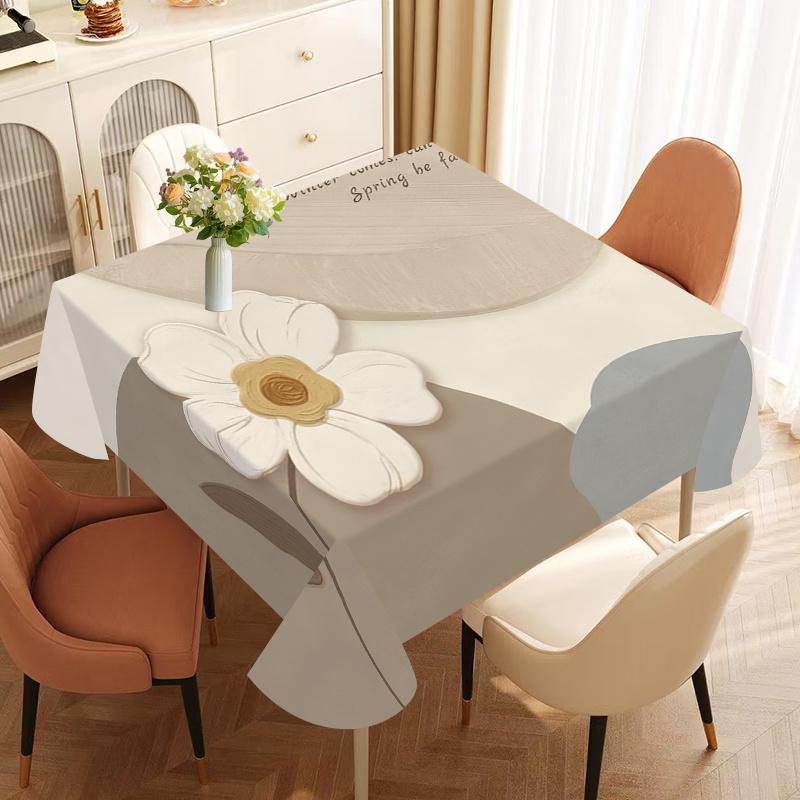 JIT + 1pc Polyester Tablecloth, Simple Floral Pattern Tablecloth, Woven Rectangular Table Coverzyc