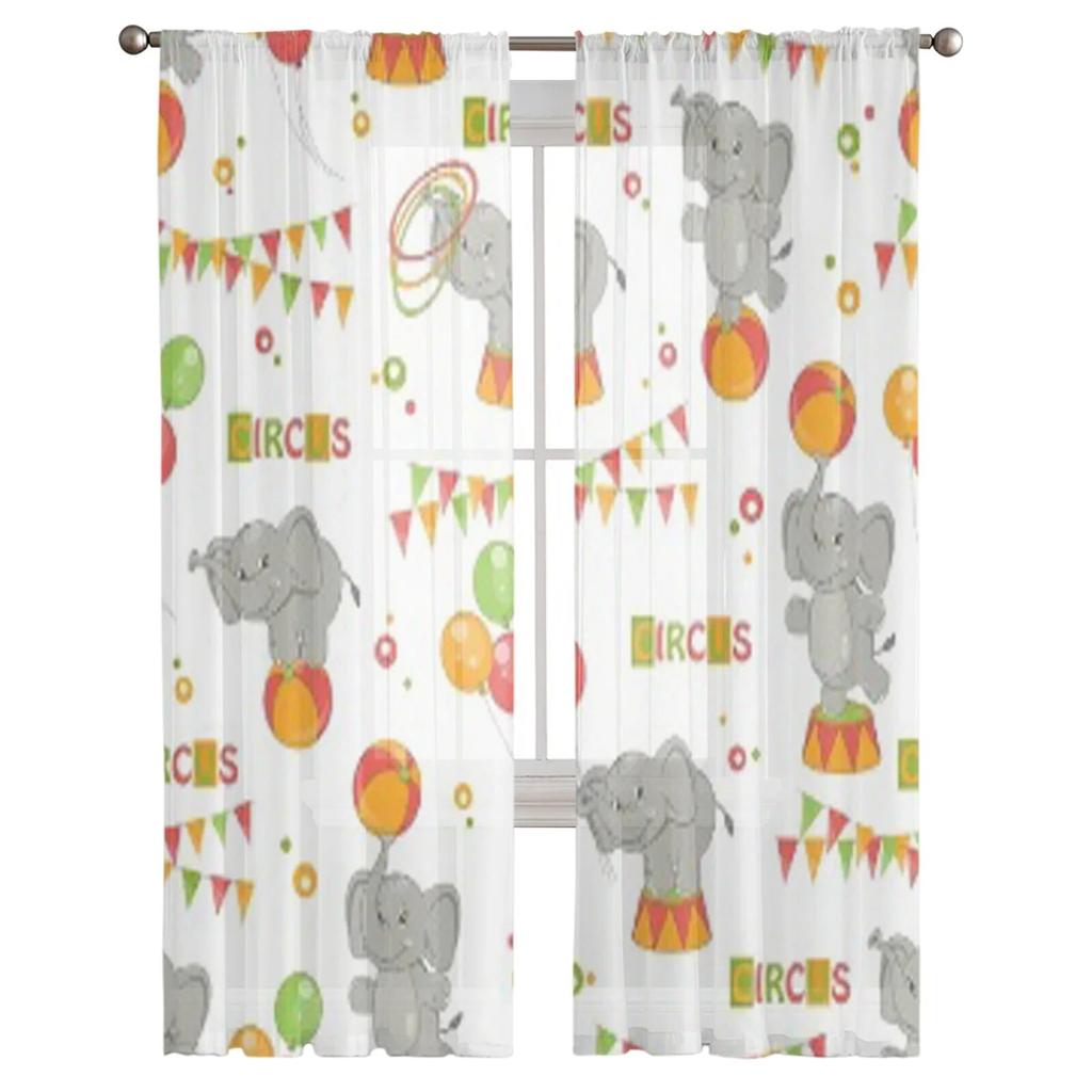 Roztomilý Sloníček Barevné Průsvitné Záclony Do Ložnice Obývacího Pokoje Tylové Záclony na Kuchyňské Okno Voálové Záclony