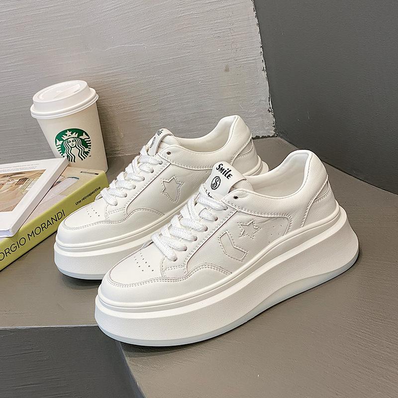 

Маленькие белые туфли, женские весенние новые удлиняющие туфли на толстой подошве, женская повседневная обувь, универсальные кроссовки из натуральной кожи