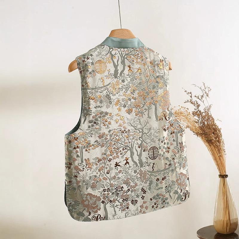 Stunning Beauty 2025 New Premium Silver Grey Gold Silk Brocade Silk Vest Women's Vest