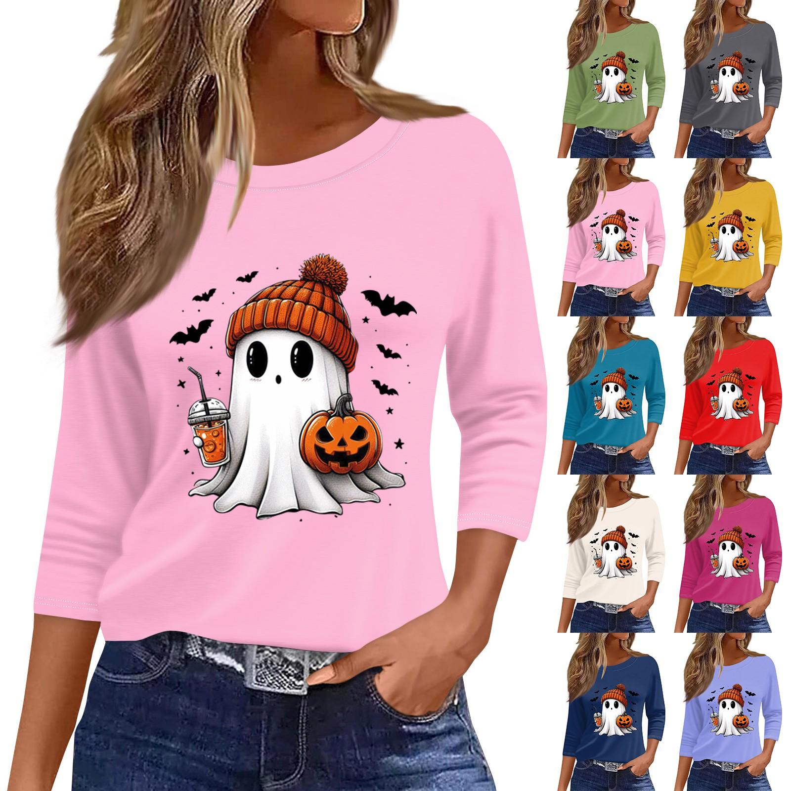 

Женская рубашка с рукавом семь четвертей, модная, повседневная, свободная, с круглым вырезом, на Хэллоуин XXXL бежевый