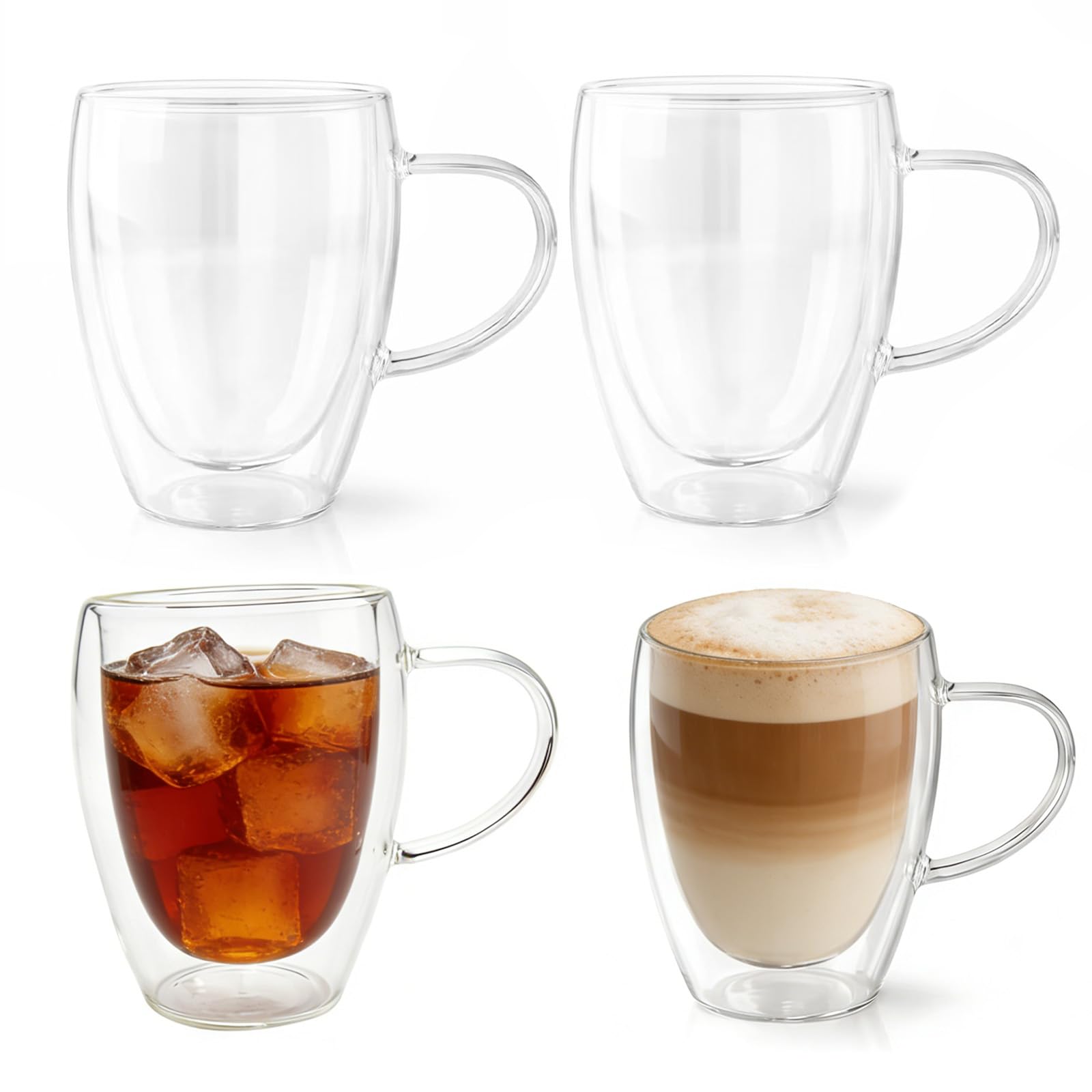 glasses with set of for Double-walled handles, heat-resistant, double-walled, 350ml, 4, clear, coffee.